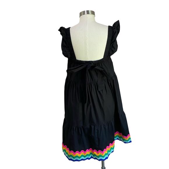 Crown & Ivy Tiered Swing Dress Black Rainbow Hem Bow Back Size XS - Picture 2 of 9